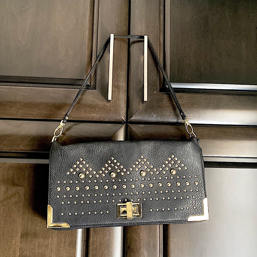 Olivia and joy vegan rectangle shoulder bag with gold studs